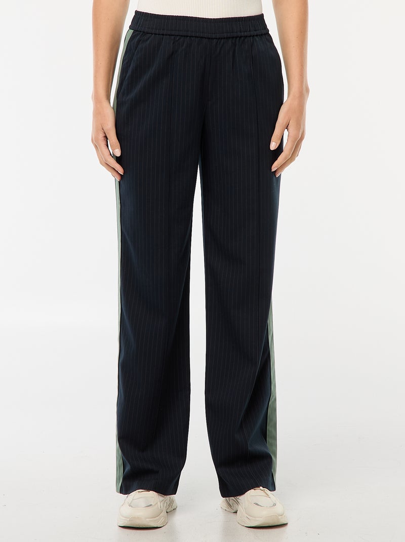 Pantalon à pinces avec bandes sur le côté Bleu - Kiabi