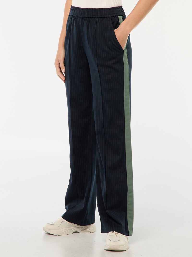 Pantalon à pinces avec bandes sur le côté Bleu - Kiabi