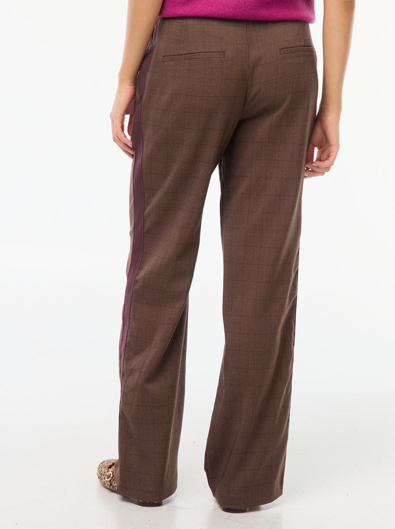 Pantalon à pinces avec bandes sur le côté Marron - Kiabi