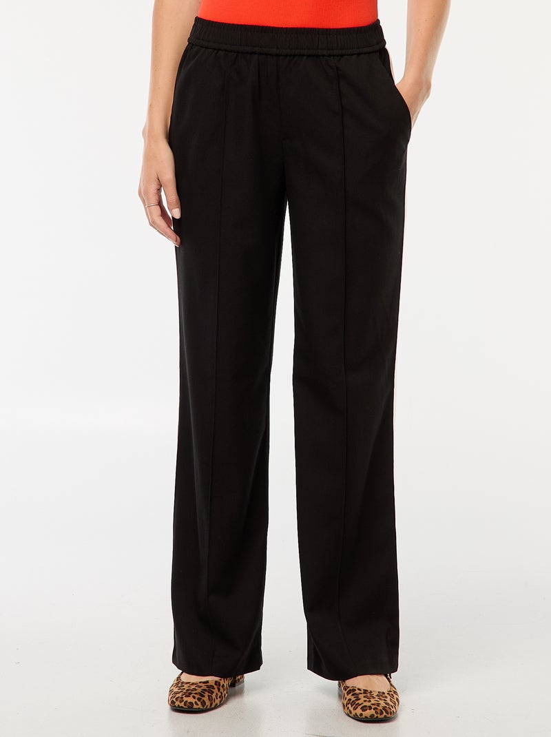 Pantalon à pinces avec bandes sur le côté Noir - Kiabi