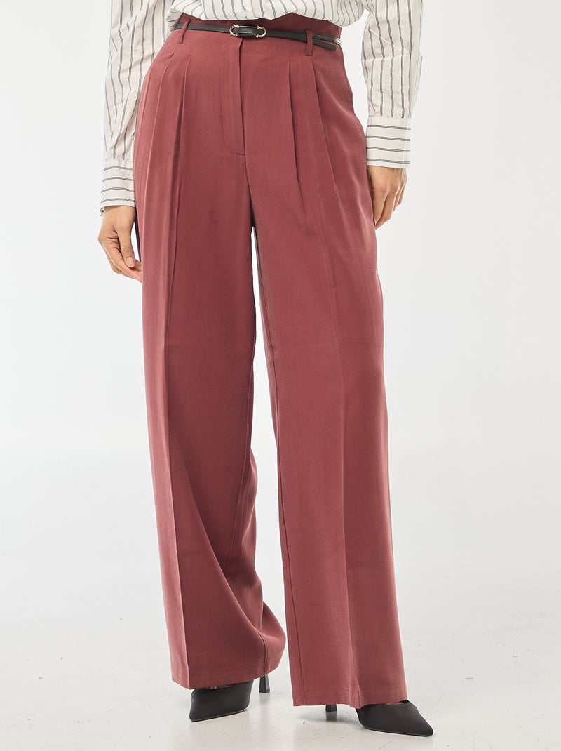 Pantalon à pinces avec ceinture intégrée Bordeaux - Kiabi