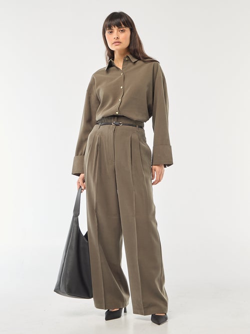 Pantalon à pinces avec ceinture intégrée - Kiabi