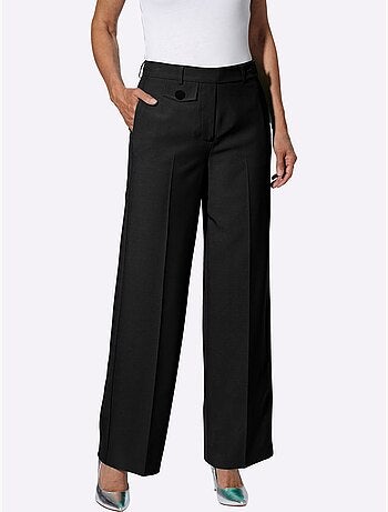 Pantalon à plis repassés avec jambes larges et glissière centrale - Taille standard - Moda Vilona
