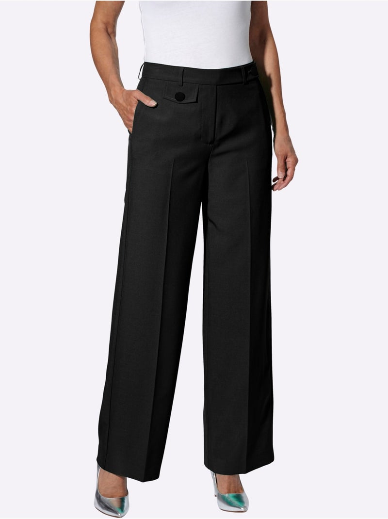 Pantalon à plis avec jambes larges et bouton décoratif - Taille standard - Moda Vilona Noir - Kiabi