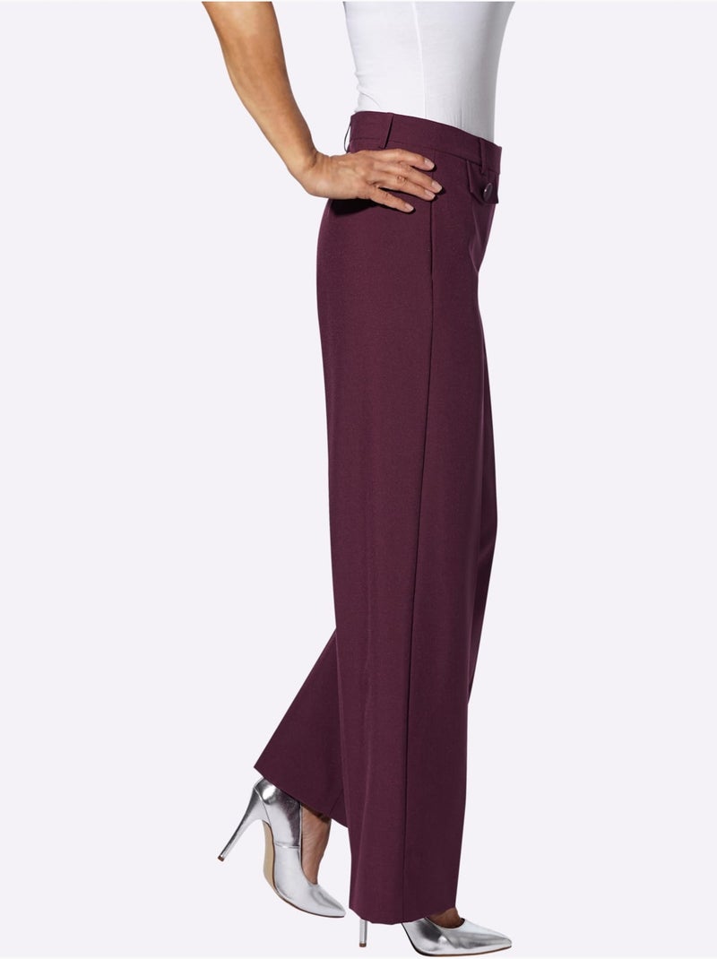 Pantalon à plis repassés avec jambes larges et glissière centrale - Taille standard - Moda Vilona Noir Bordeaux - Kiabi