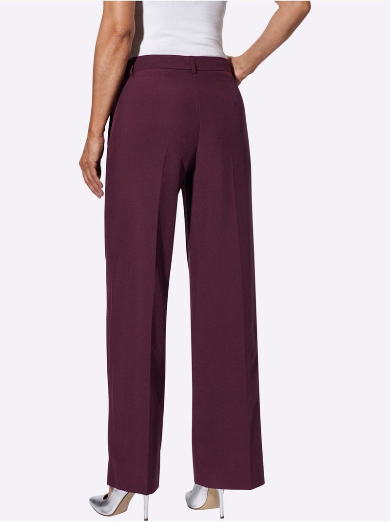 Pantalon à plis repassés avec jambes larges et glissière centrale - Taille standard - Moda Vilona Noir Bordeaux - Kiabi