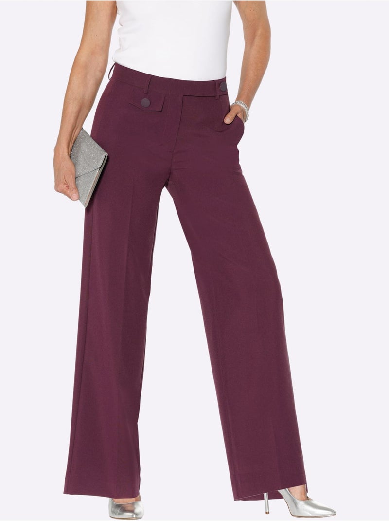 Pantalon à plis repassés avec jambes larges et glissière centrale - Taille standard - Moda Vilona Noir Bordeaux - Kiabi