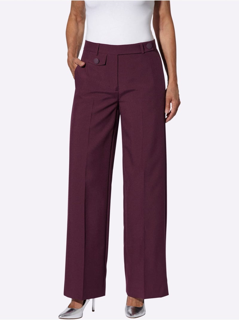 Pantalon à plis repassés avec jambes larges et glissière centrale - Taille standard - Moda Vilona Noir Bordeaux - Kiabi