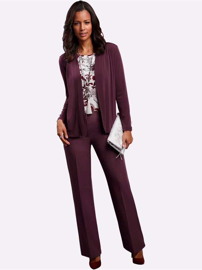 Pantalon à plis repassés et jambes larges - Taille courte - Witt Noir Bordeaux - Kiabi