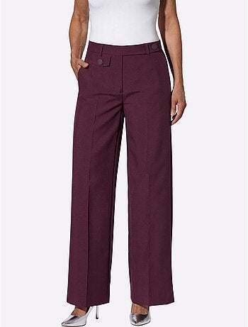 Pantalon à plis repassés et jambes larges avec passants - Taille courte - Moda Vilona
