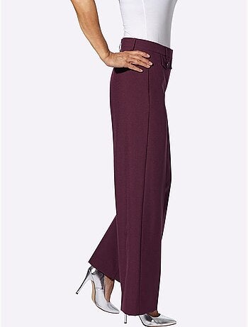 Pantalon à plis repassés et jambes larges avec passants - Taille courte - Moda Vilona