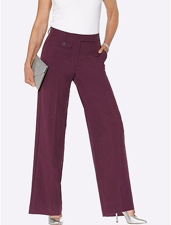 Pantalon à plis repassés et jambes larges avec passants - Taille courte - Moda Vilona