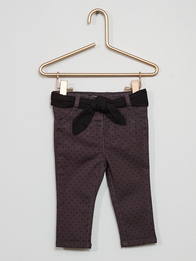 Pantalon à pois + ceinture gris anthracite - Kiabi