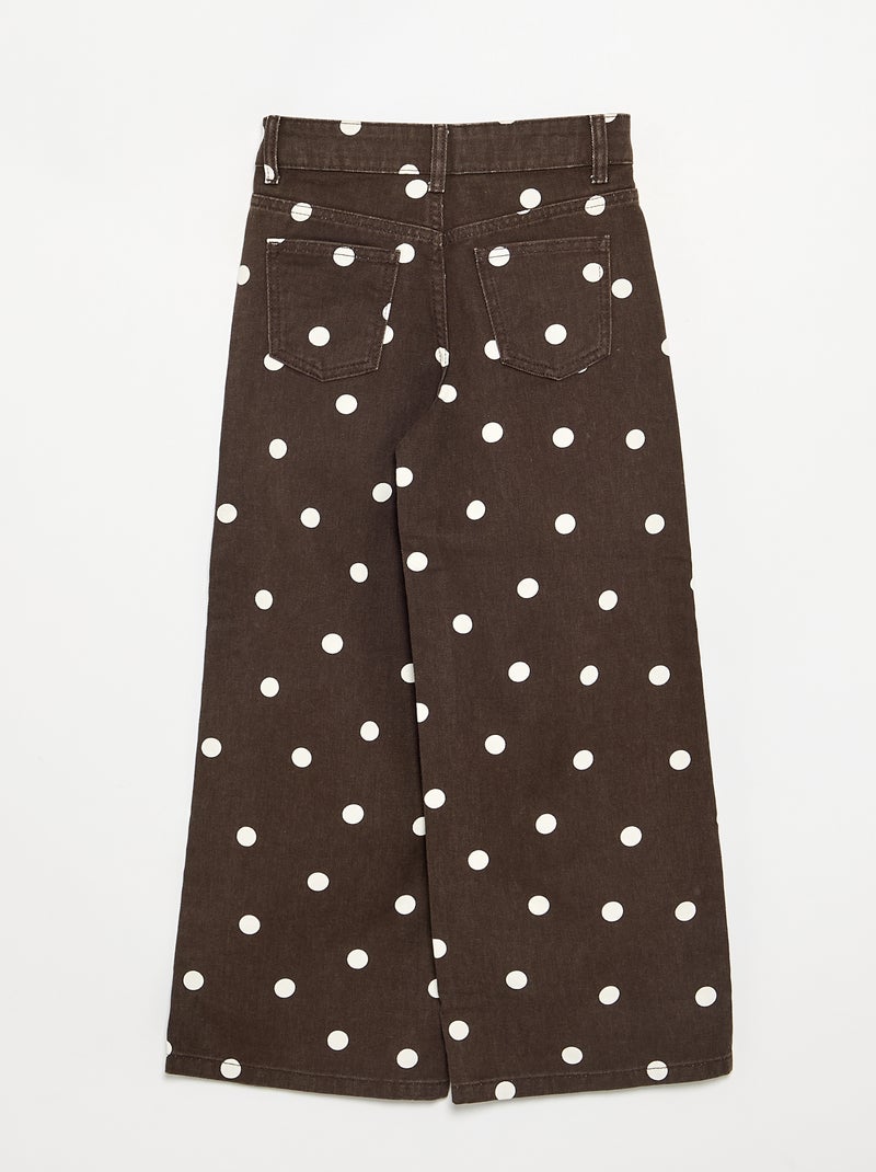 Pantalon à pois en denim Marron - Kiabi