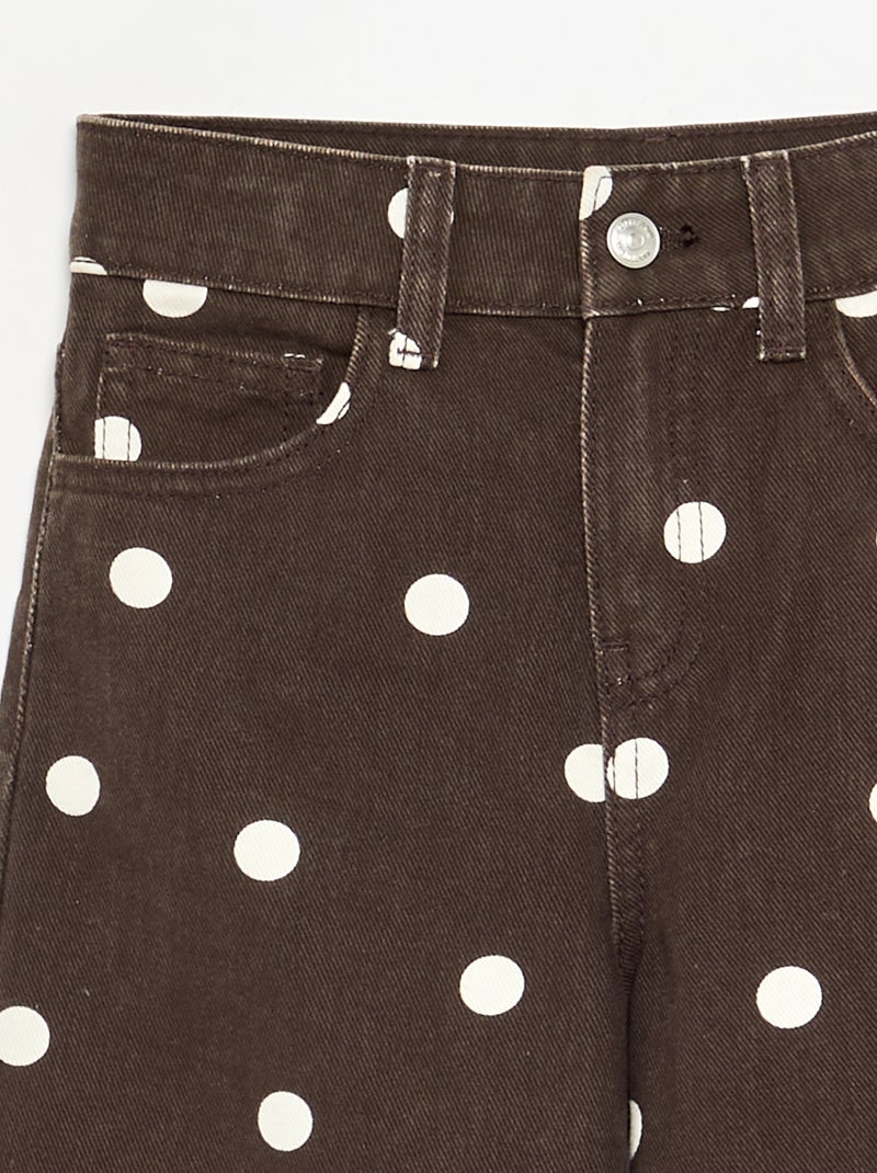 Pantalon à pois en denim Marron - Kiabi