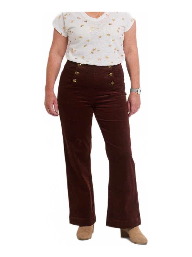 Pantalon à pont en velours coupe flare Marron - Kiabi