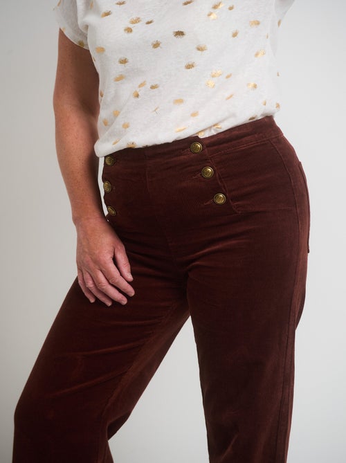 Pantalon à pont en velours coupe flare - Kiabi