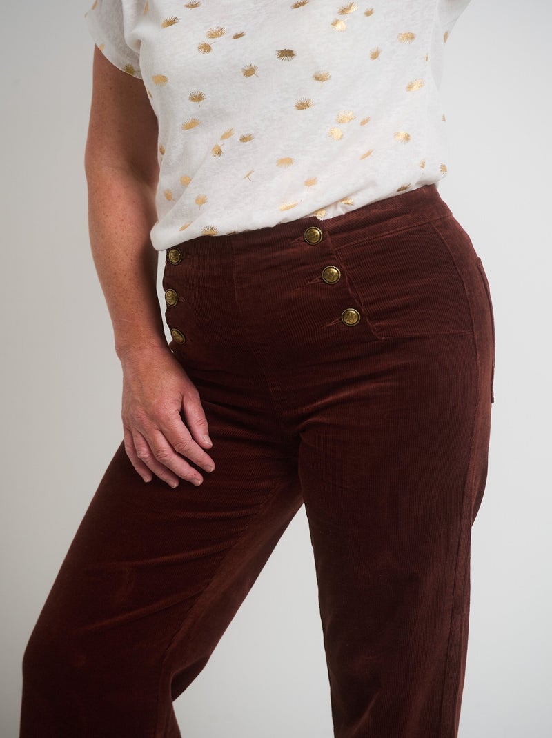Pantalon à pont en velours coupe flare Marron - Kiabi