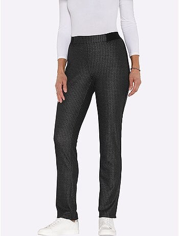 Pantalon doux à motif géométrique avec passepoil noir - Taille courte - Moda Vilona