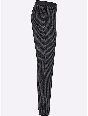 Pantalon doux à motif géométrique avec passepoil noir - Taille courte - Moda Vilona
