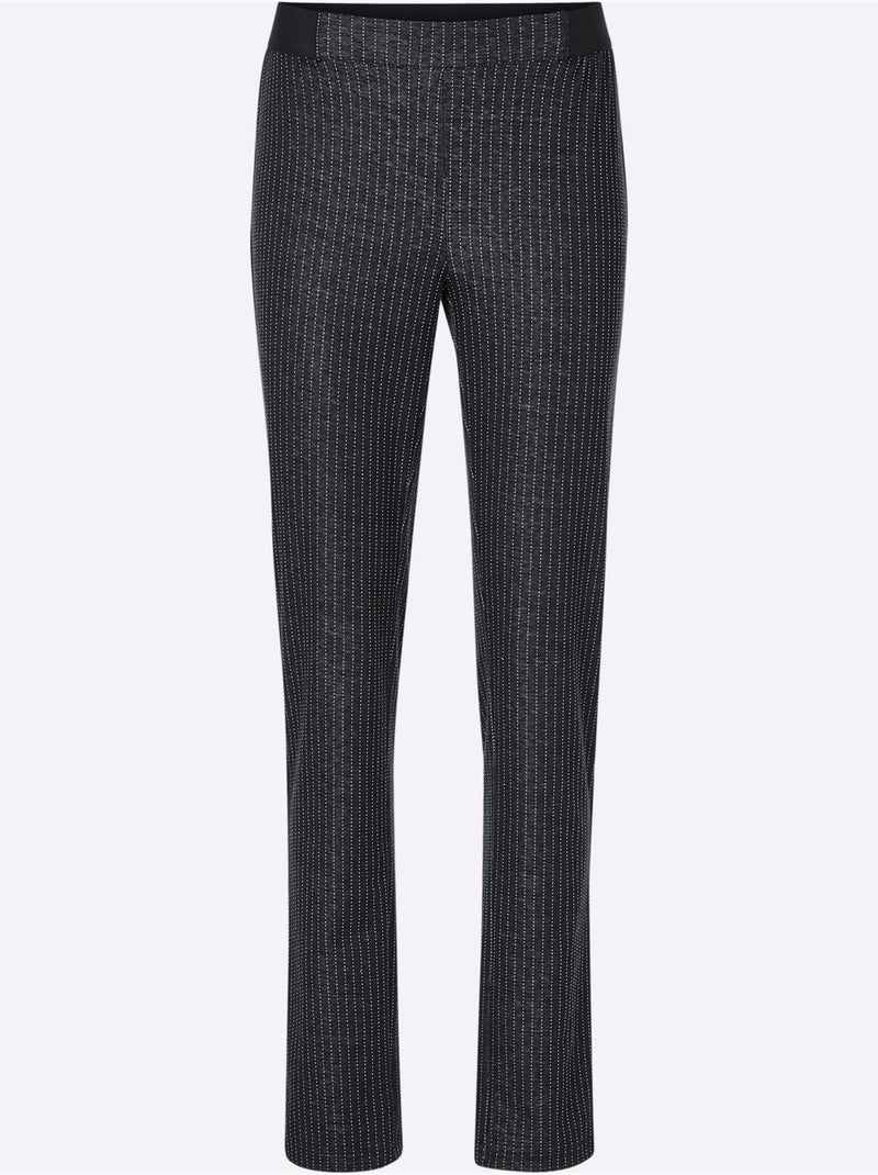 Pantalon à rayures avec ceinture élastique et passepoil noir - Taille courte - Moda Vilona Noir Multicolore Noir - Kiabi