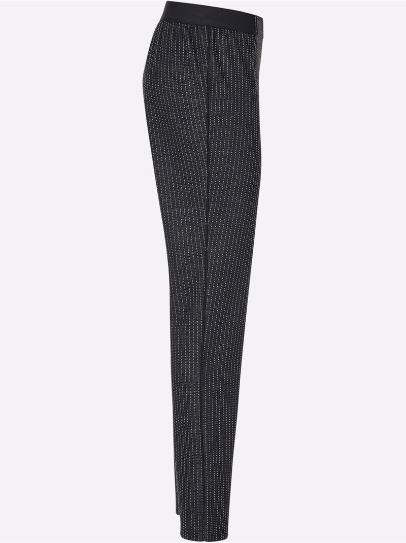 Pantalon à rayures avec ceinture élastique et passepoil noir - Taille courte - Moda Vilona Noir Multicolore Noir - Kiabi