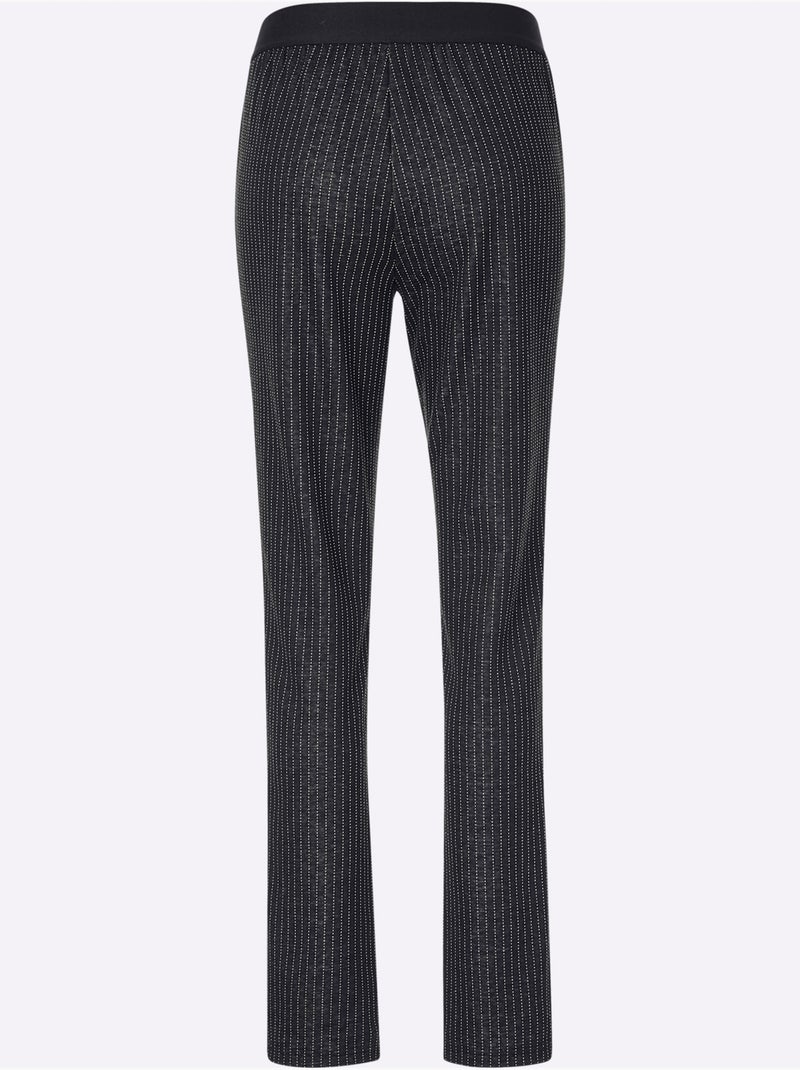 Pantalon à rayures avec ceinture élastique et passepoil noir - Taille courte - Moda Vilona Noir Multicolore Noir - Kiabi