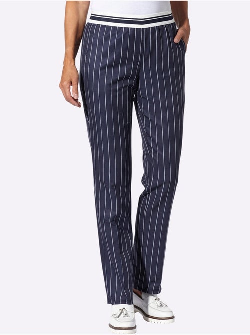 Pantalon à rayures verticales avec ceinture élastique et poches - Taille standard - Moda Vilona - Kiabi