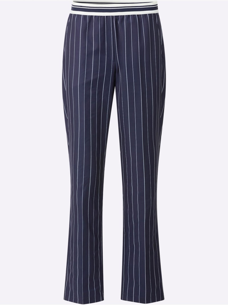 Pantalon à rayures verticales avec ceinture élastique et poches - Taille standard - Moda Vilona Bleu Blanc - Kiabi