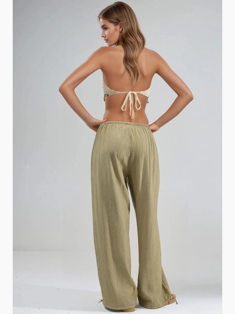 Pantalon à taille élastique avec détail de nœud busem Kaki - Kiabi