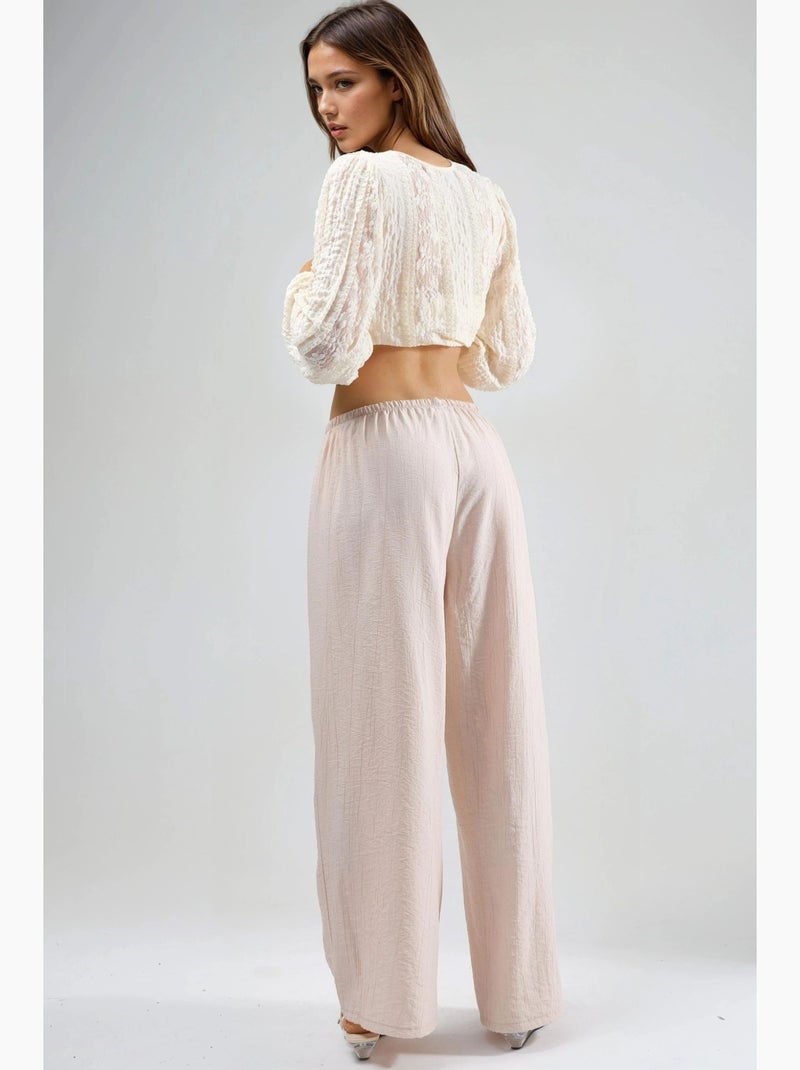 Pantalon à taille élastique avec détail de nœud busem Sable - Kiabi
