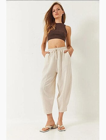 Pantalon à taille élastique et entrejambe bas avec poches lucci