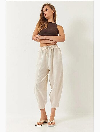 Pantalon à taille élastique et entrejambe bas avec poches lucci