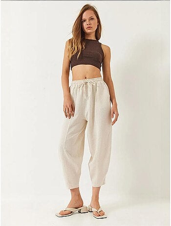 Pantalon à taille élastique et entrejambe bas avec poches lucci