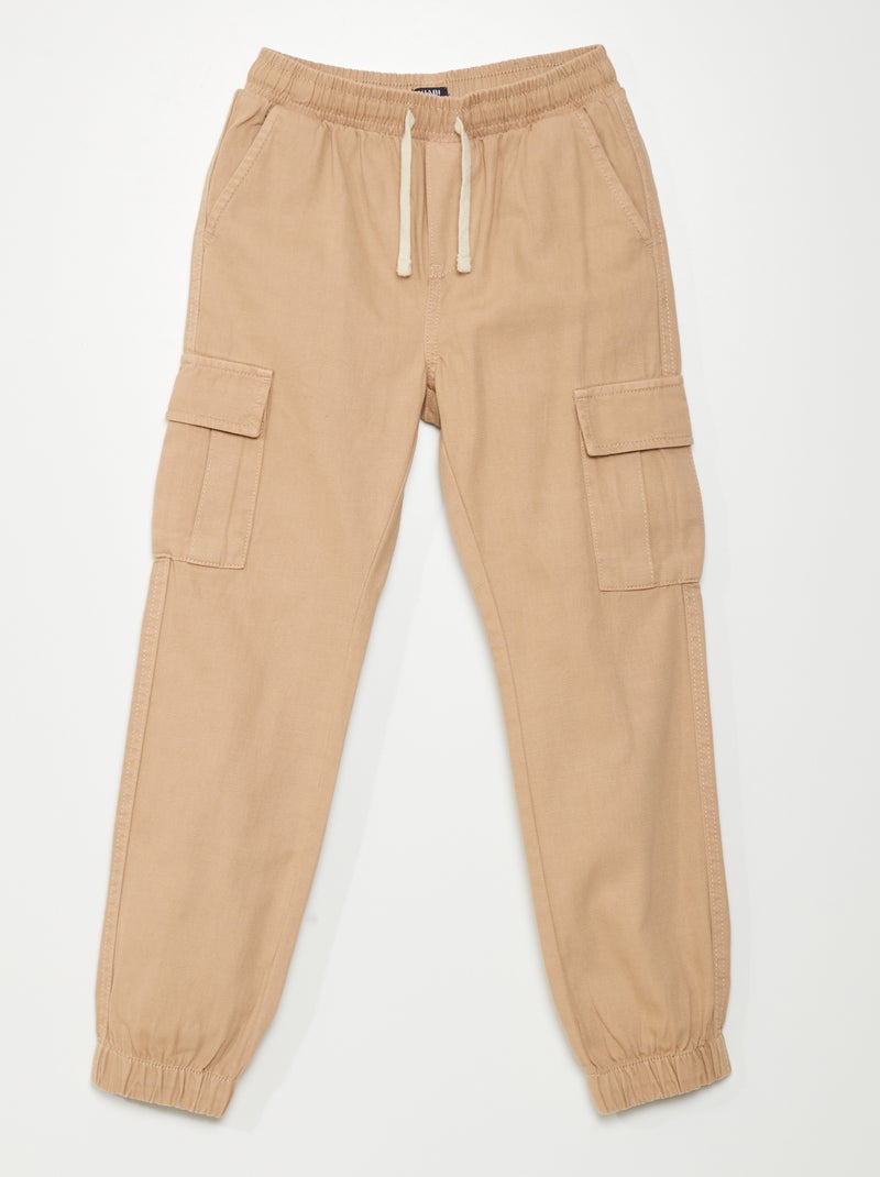 Pantalon à taille élastiquée avec poches Beige - Kiabi