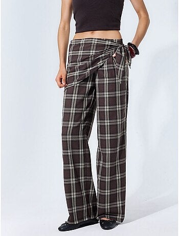 Pantalon à taille haute, carreaux, jambe large hiccup