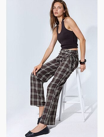 Pantalon à taille haute, carreaux, jambe large hiccup