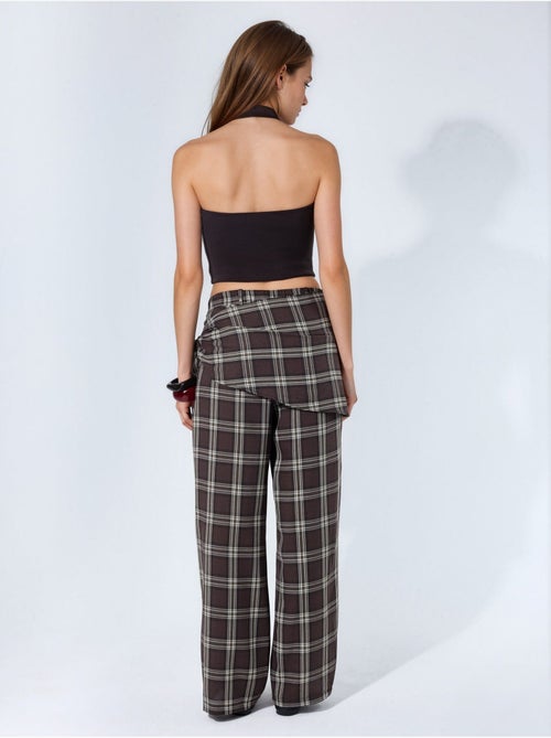Pantalon à taille haute, carreaux, jambe large - Kiabi Pantalon à taille haute, carreaux, jambe large - Kiabi