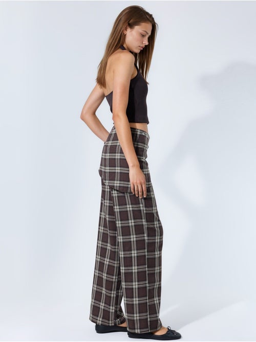 Pantalon à taille haute, carreaux, jambe large - Kiabi Pantalon à taille haute, carreaux, jambe large - Kiabi