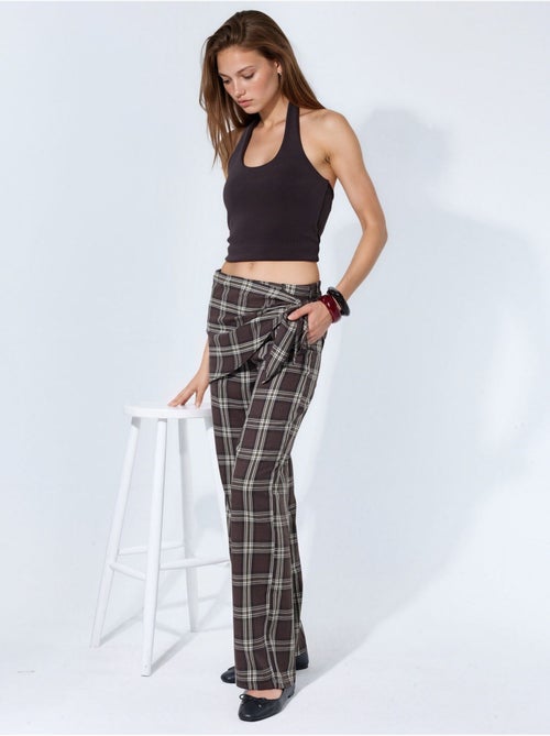 Pantalon à taille haute, carreaux, jambe large - Kiabi Pantalon à taille haute, carreaux, jambe large - Kiabi