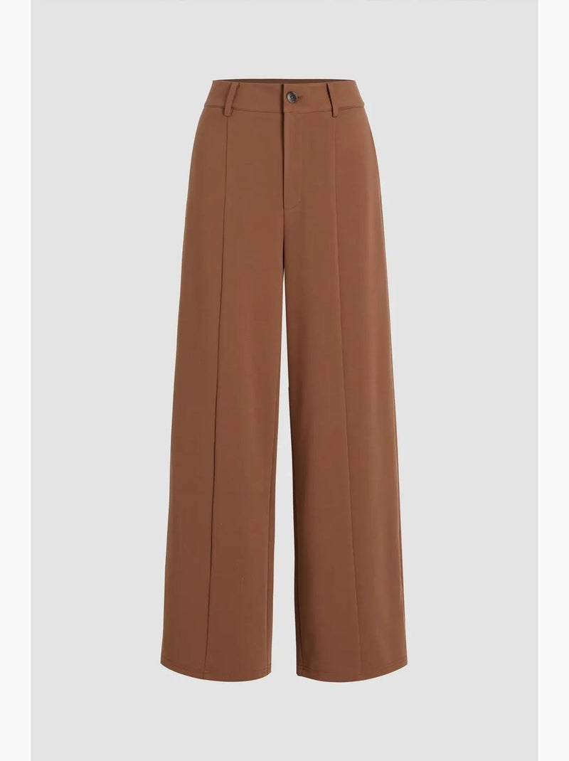 Pantalon à taille haute et jambe large plissée hiccup Marron - Kiabi