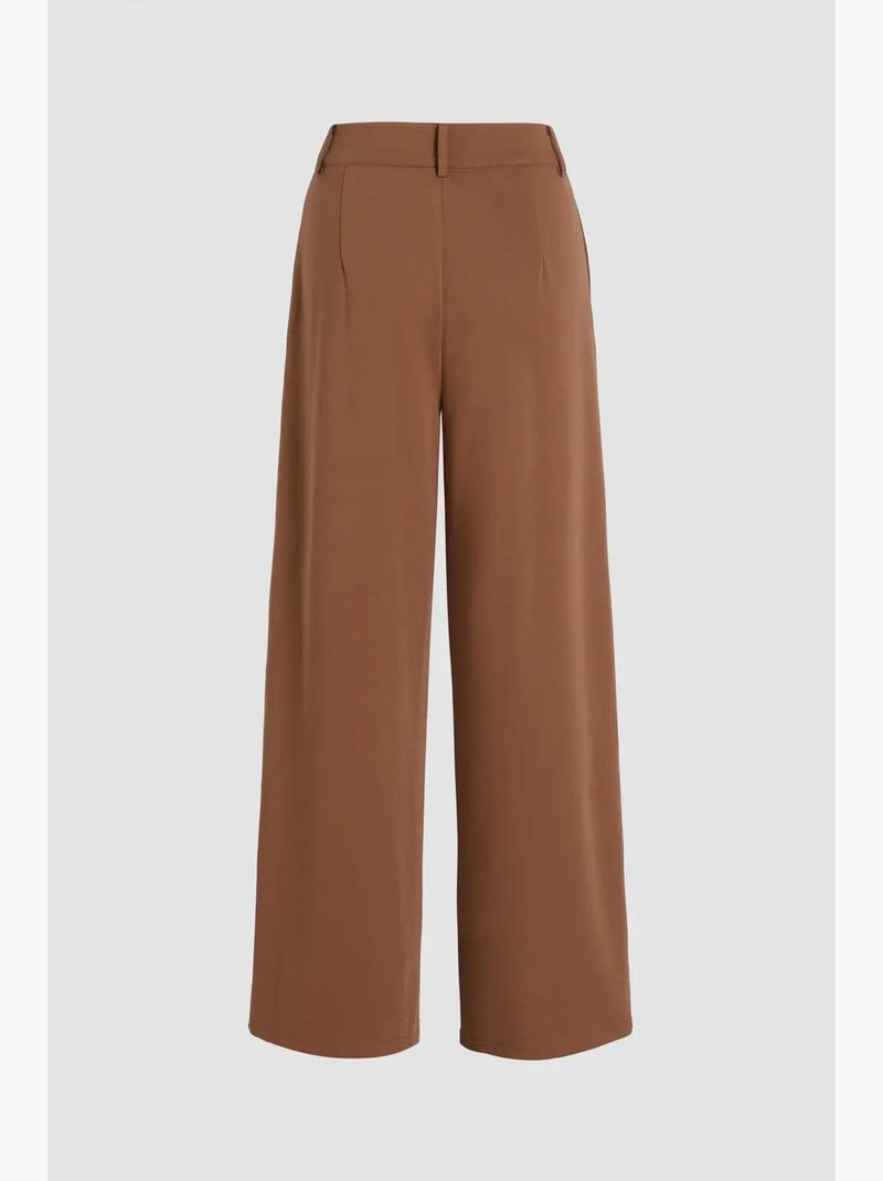Pantalon à taille haute et jambe large plissée hiccup Marron - Kiabi