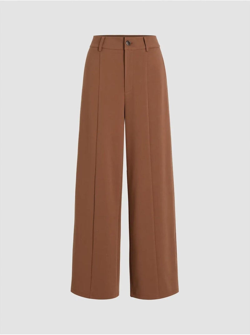 Pantalon à Taille Haute et Jambe Large Plissée Marron - Kiabi