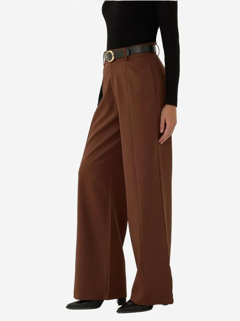 Pantalon à Taille Haute et Jambe Large Plissée Marron - Kiabi