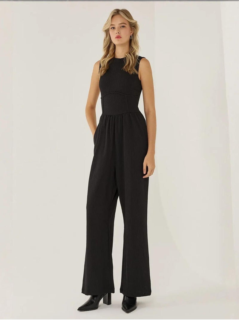 Pantalon à Taille Haute et Jambe Large Plissée Noir - Kiabi
