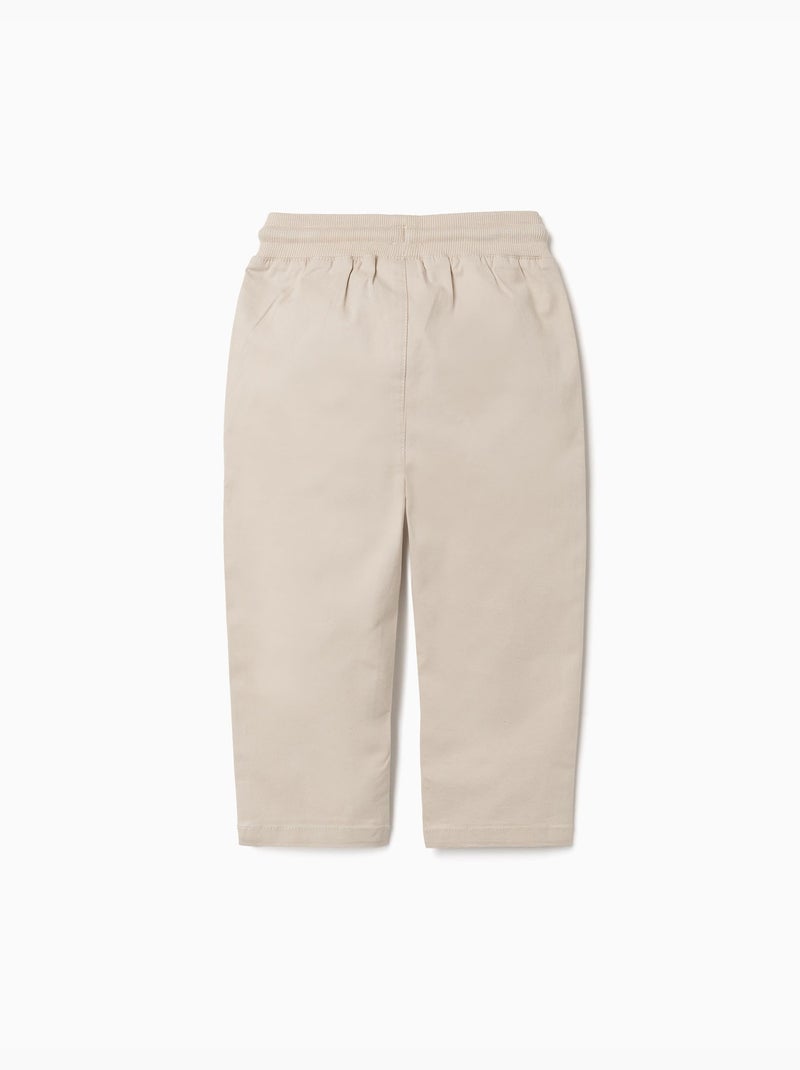 Pantalon ajusté en sergé avec cordon de serrage Beige clair - Kiabi