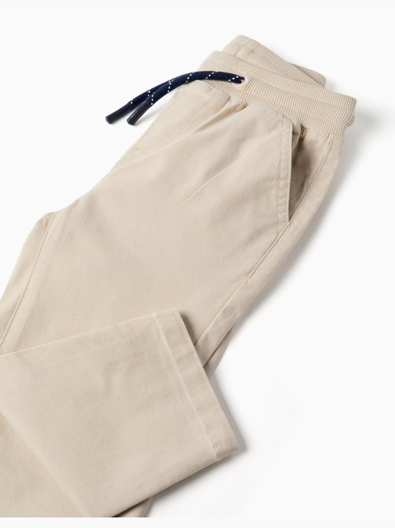 Pantalon ajusté en sergé avec cordon de serrage Beige clair - Kiabi