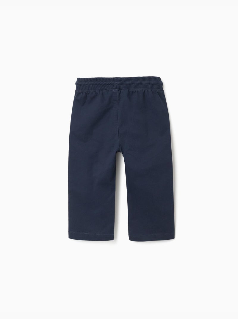 Pantalon ajusté en sergé avec cordon de serrage Bleu foncé - Kiabi
