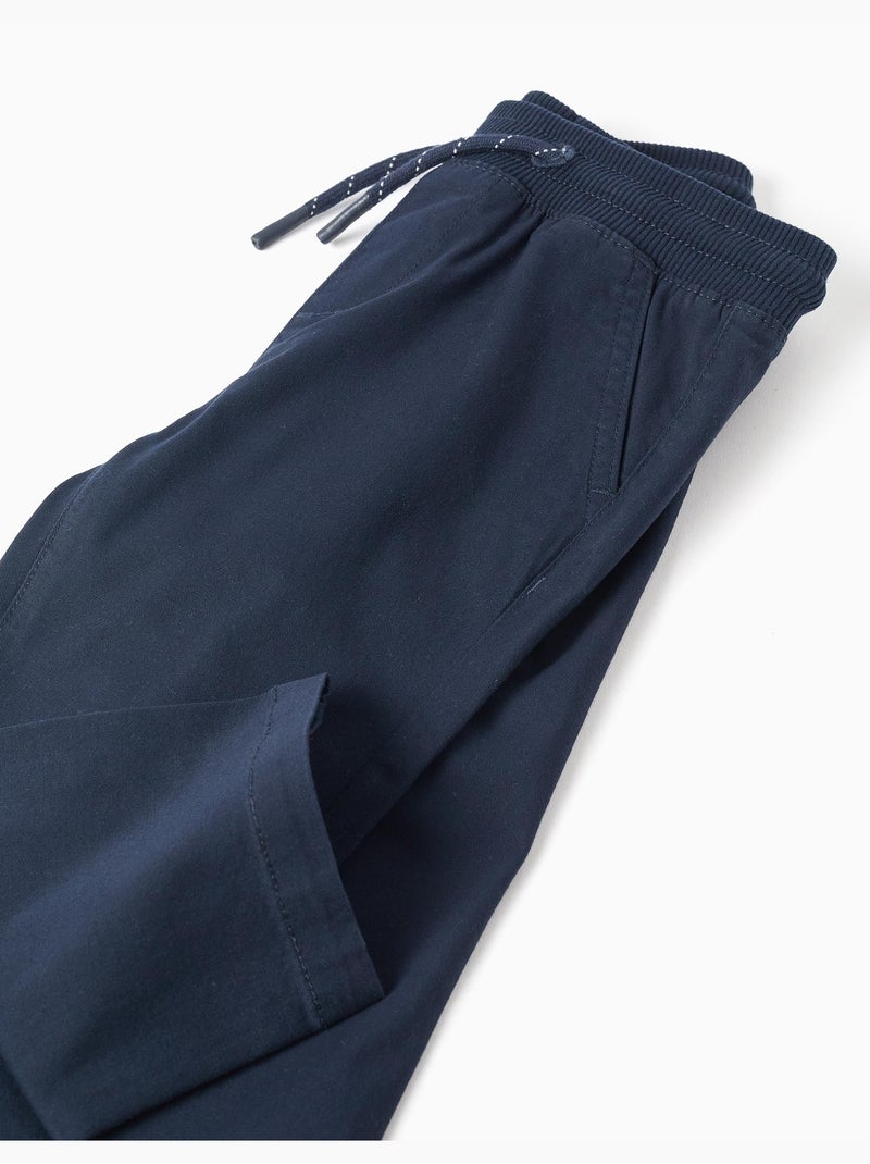 Pantalon ajusté en sergé avec cordon de serrage Bleu foncé - Kiabi