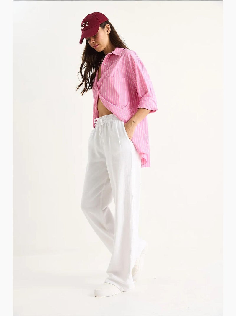 Pantalon ample à jambes larges et cordon de serrage lucci Blanc - Kiabi